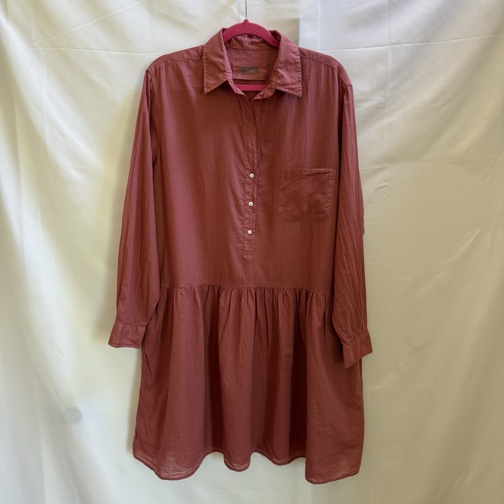 Grayson by Frank Eileen Shirt Dress XL Changemaker Mauve Pink Pockets Preppy